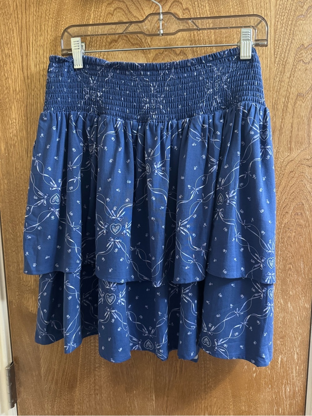 Torrid Layered Mini Skirt Blue With Bow & Floral Print Flowy Stretch Waist Sz 1X